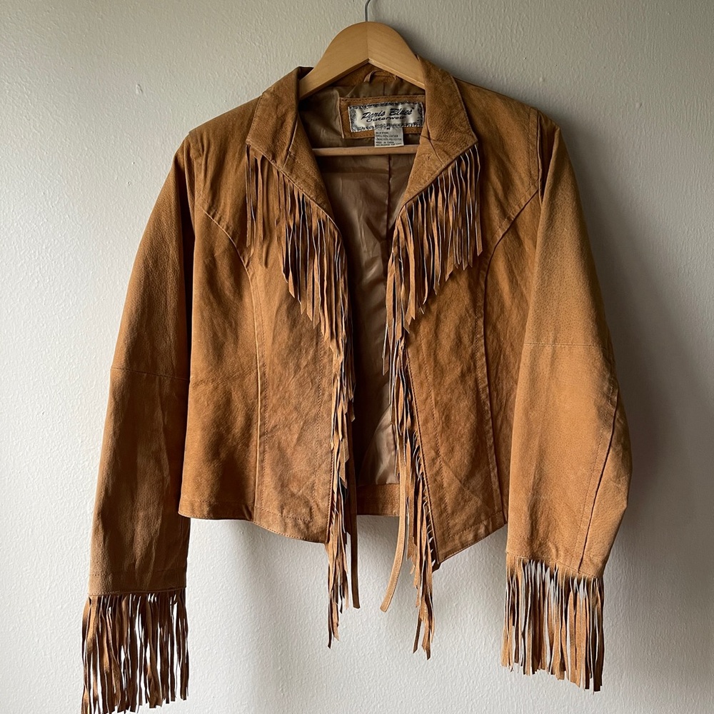 Vintage Paris Blues Suede Leather Fringe Western Rodeo Jacket
